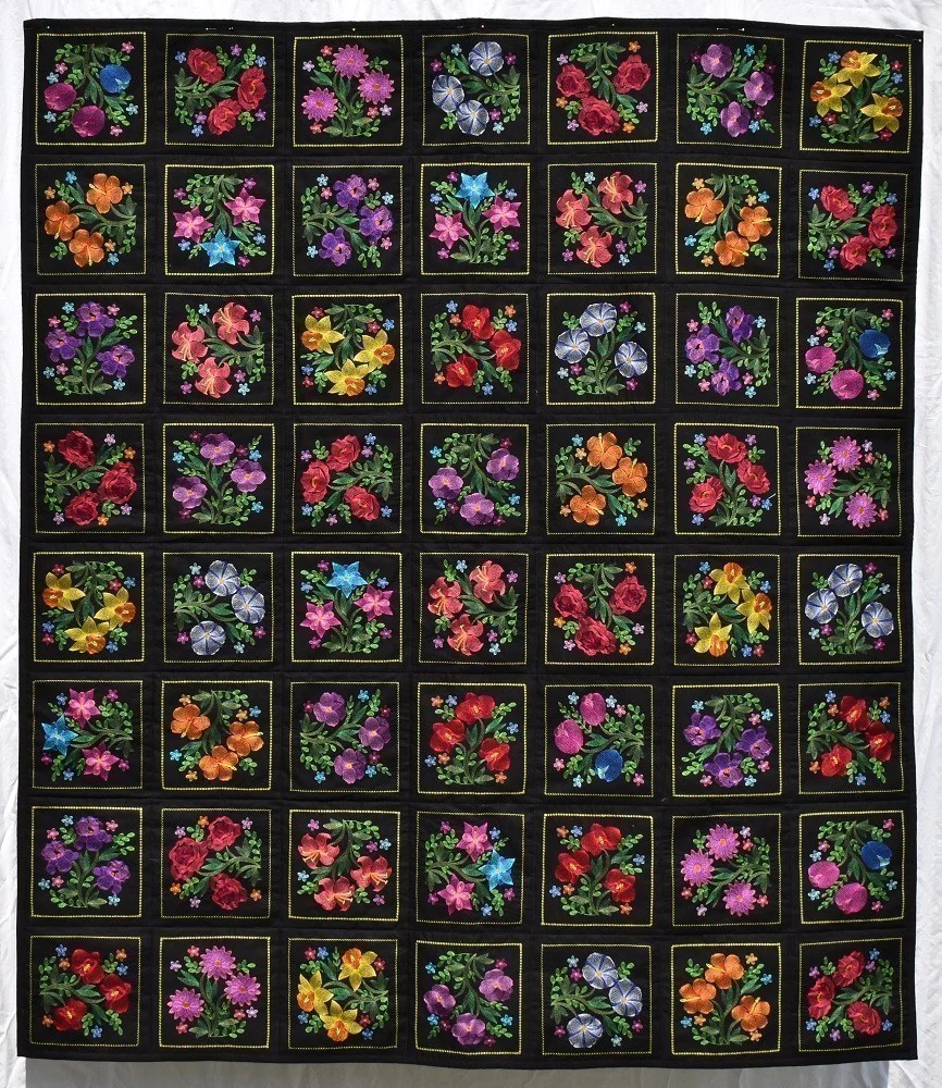 BLOOMING GARDEN 6 Floral Embroidered Wall Hanging / Quilt Throw - Image 2