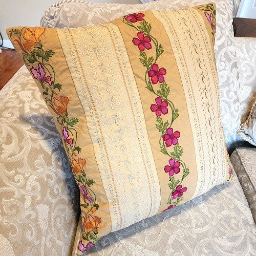 FLORAL STRIPE Embroidered Pillow Cover - Image 2