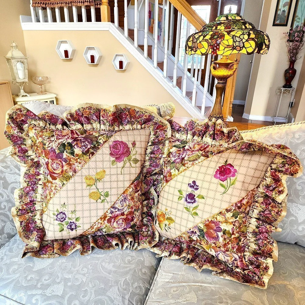 FROSTED ROSES Embroidered Decorator Pillow Covers - Image 2