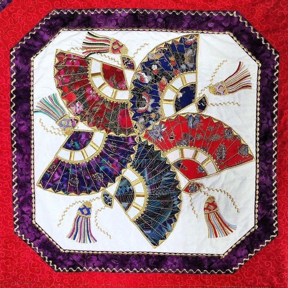 HOSHI SENSU (Star Fan) Embroidered Oriental Wall Hanging - Image 3