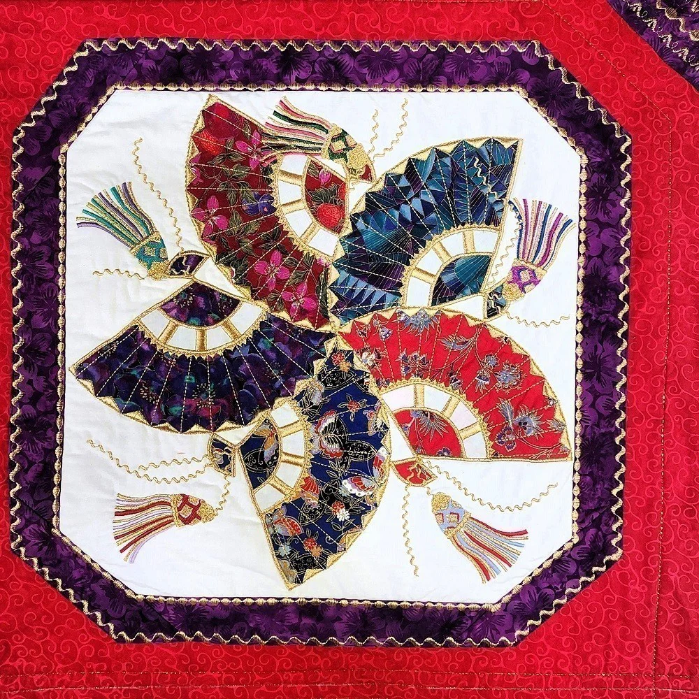 HOSHI SENSU (Star Fan) Embroidered Oriental Wall Hanging - Image 4