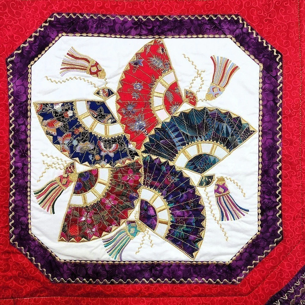 HOSHI SENSU (Star Fan) Embroidered Oriental Wall Hanging - Image 5
