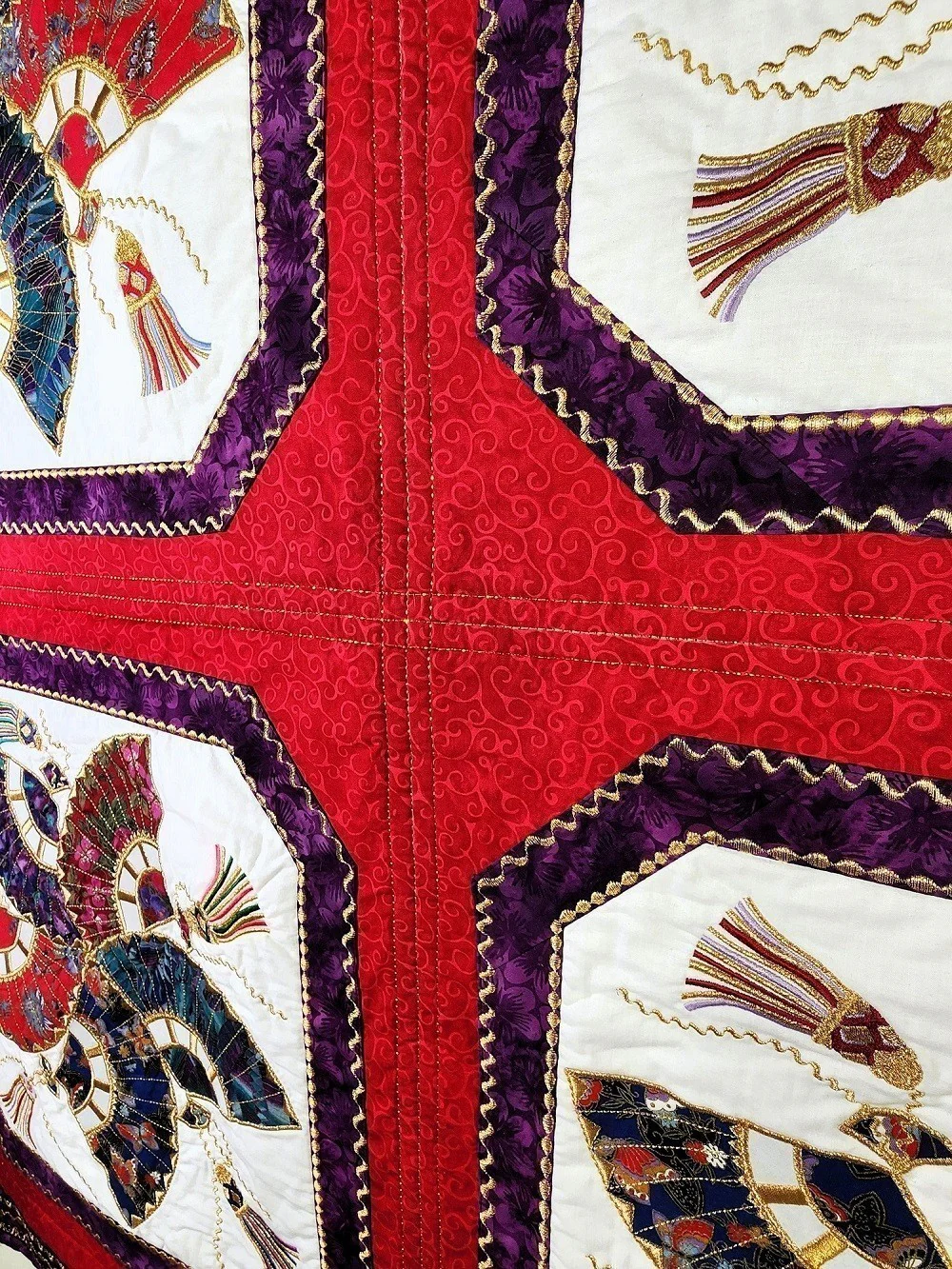 HOSHI SENSU (Star Fan) Embroidered Oriental Wall Hanging - Image 6