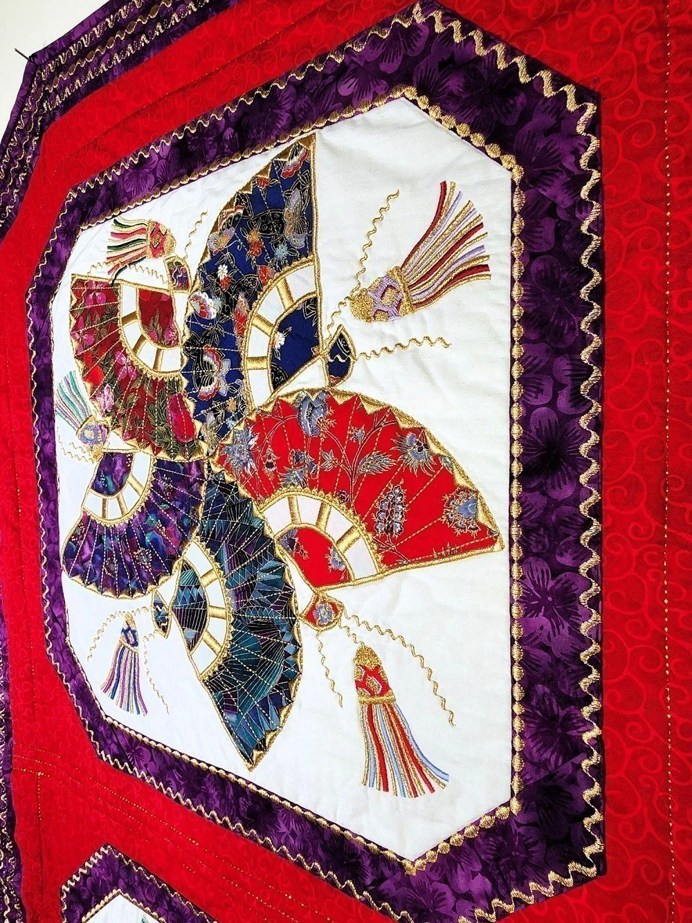 HOSHI SENSU (Star Fan) Embroidered Oriental Wall Hanging - Image 7