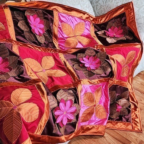 IN FULL BLOOM Three Dimensional Floral Satin Embroidered Throw - Image 12