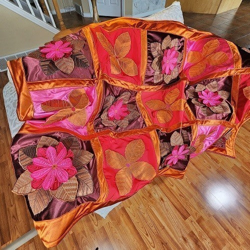 IN FULL BLOOM Three Dimensional Floral Satin Embroidered Throw - Image 13