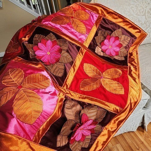 IN FULL BLOOM Three Dimensional Floral Satin Embroidered Throw - Image 14