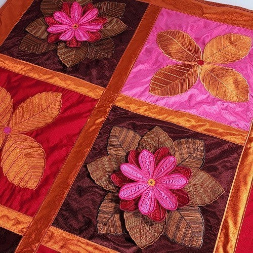 IN FULL BLOOM Three Dimensional Floral Satin Embroidered Throw - Image 4