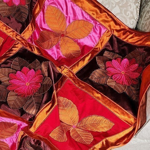 IN FULL BLOOM Three Dimensional Floral Satin Embroidered Throw - Image 7