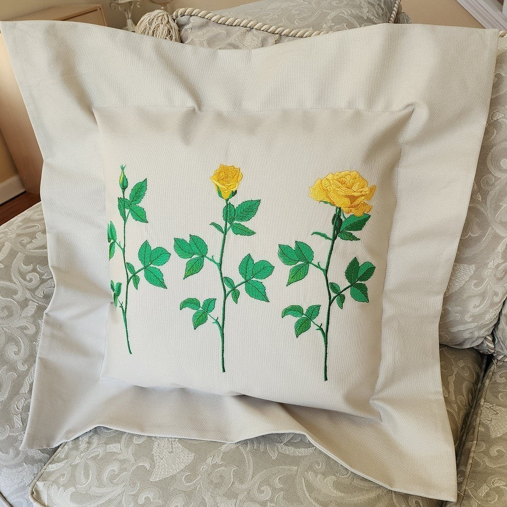 YELLOW ROSE TRIPTYCH Embroidered Pillow Cover - Image 2