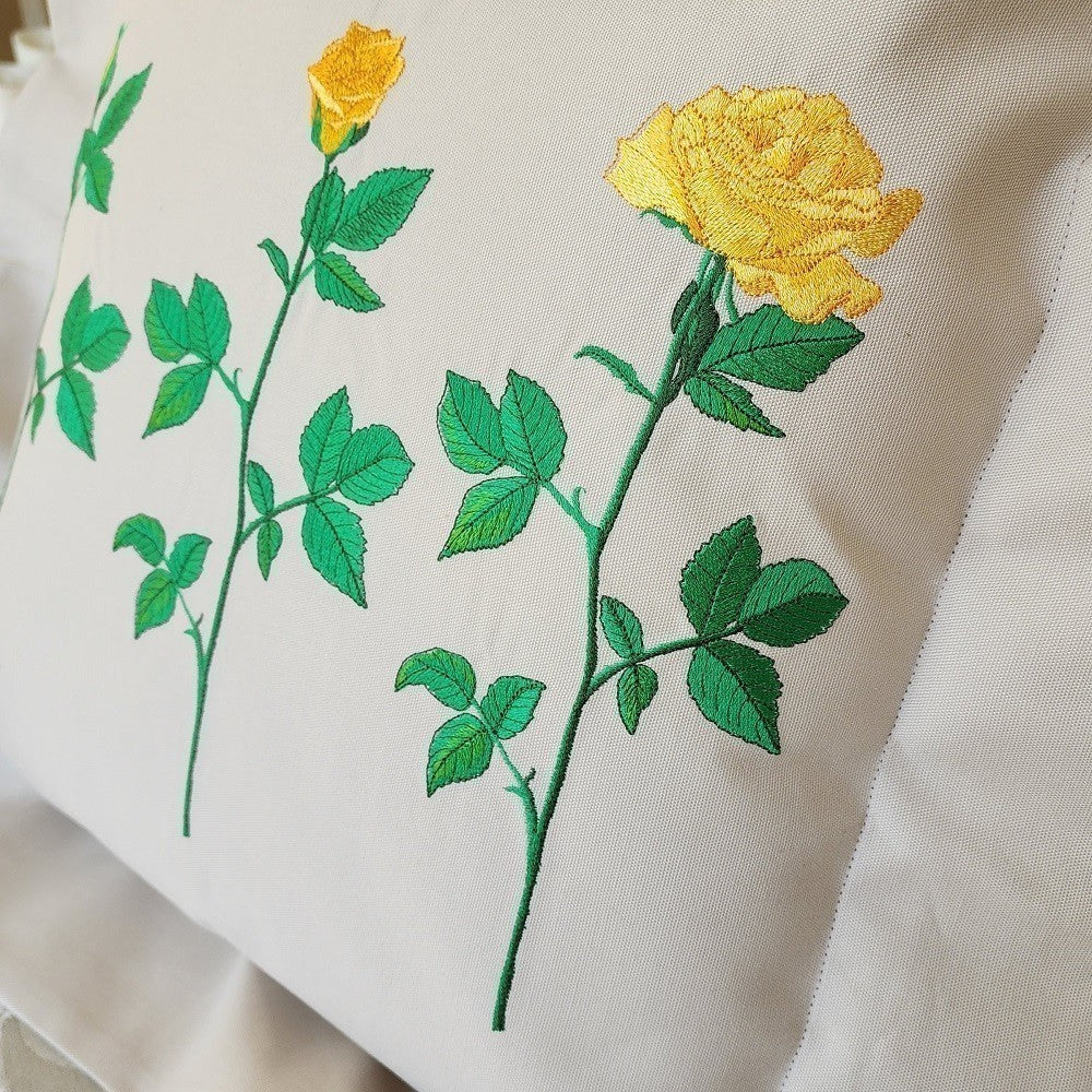 YELLOW ROSE TRIPTYCH Embroidered Pillow Cover - Image 4